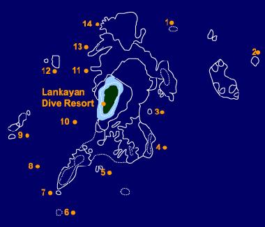 Lankayan Island Divesite Map - courtesy of Pulau Sipadan Resort & Tours Sdn Bhd