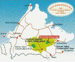 Map of Danum Valley Conservation Area and Borneo Rainforest Lodge Tour, Lahad Datu, Sabah, Malaysia Borneo